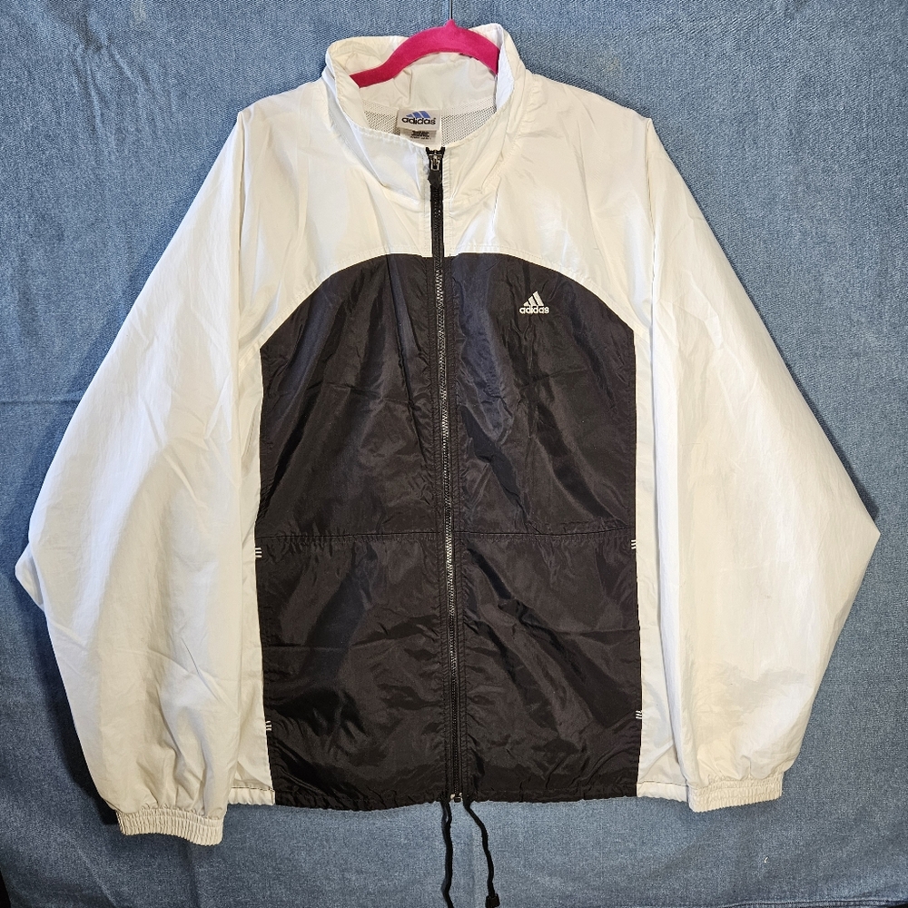 Vintage Adidas Windbreaker Jacket XL White Black Two-Tone Full Zip 90s Y2K